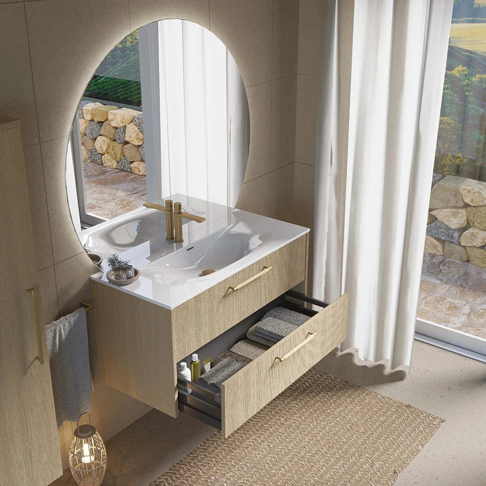 Meuble vasque simple 90cm Chêne doré