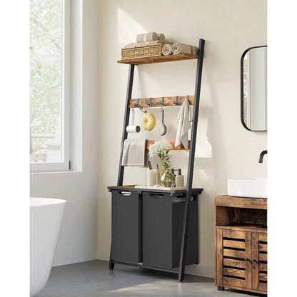 Meuble panier à linge avec étagères et sacs amovibles