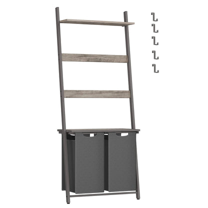 Meuble panier à linge avec étagères et sacs amovibles Gris