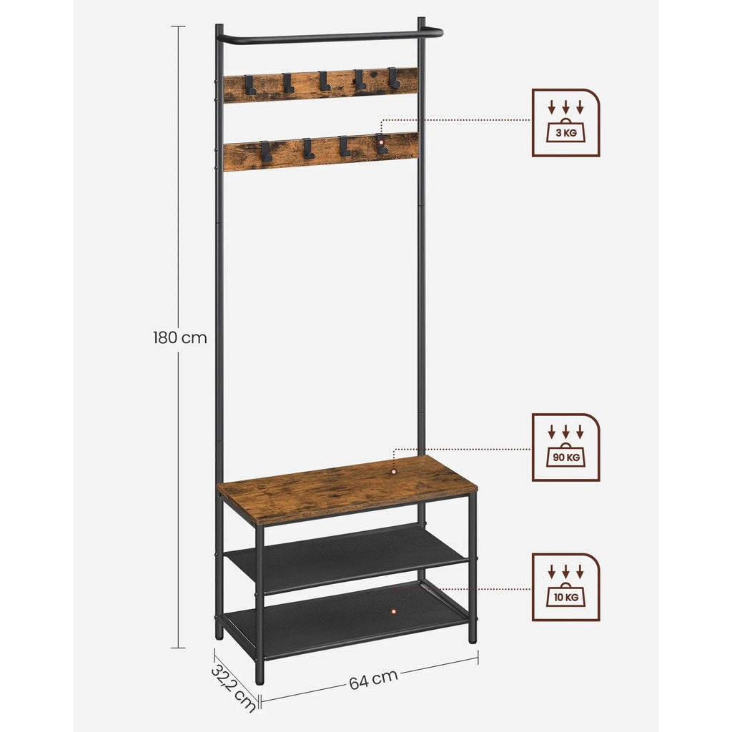 Meuble pour petite entrée avec banc, étagères et crochets - Aéraly