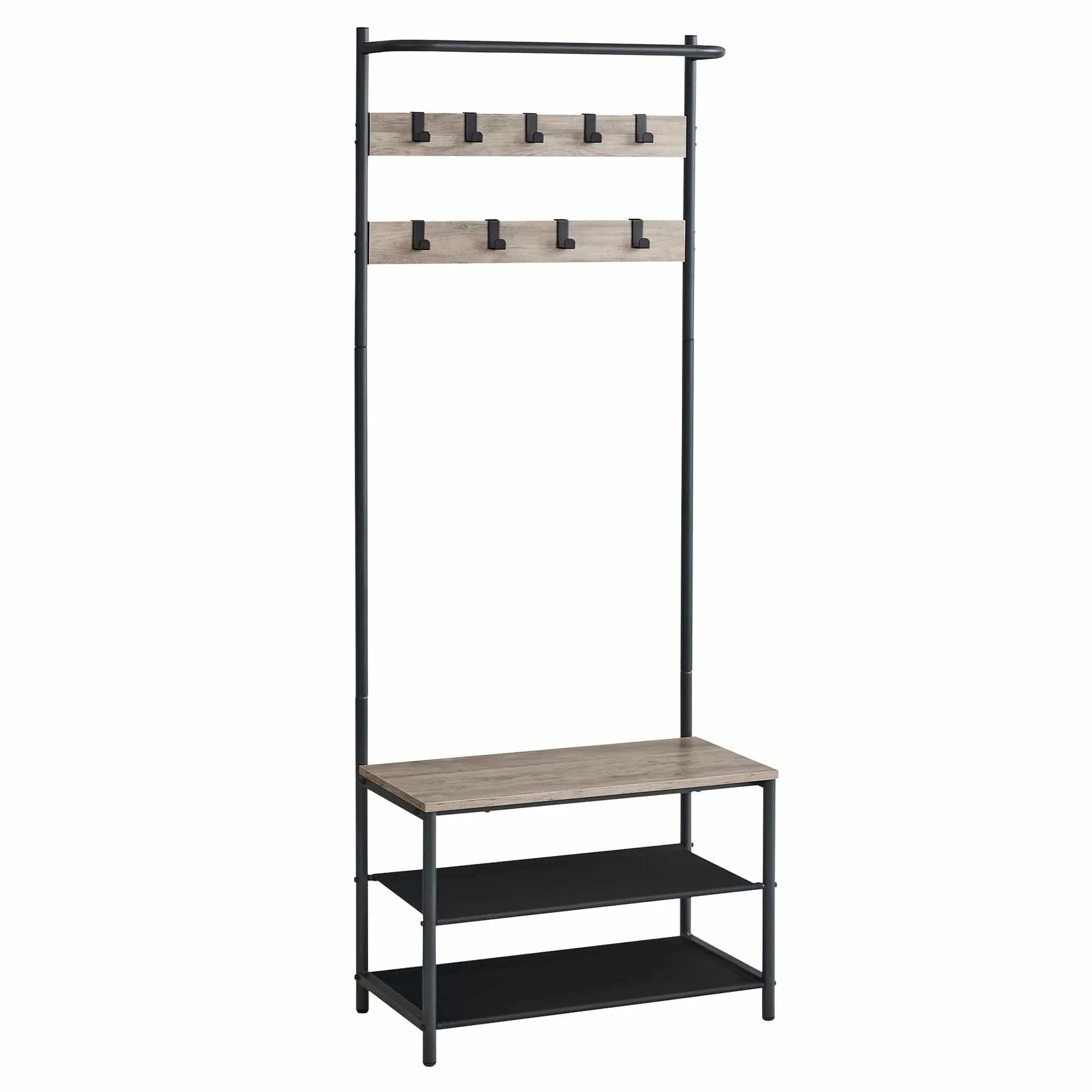 Meuble pour petite entrée avec banc, étagères et crochets Bois gris