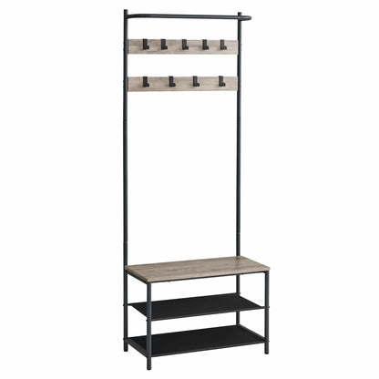 Meuble pour petite entrée avec banc, étagères et crochets Bois gris