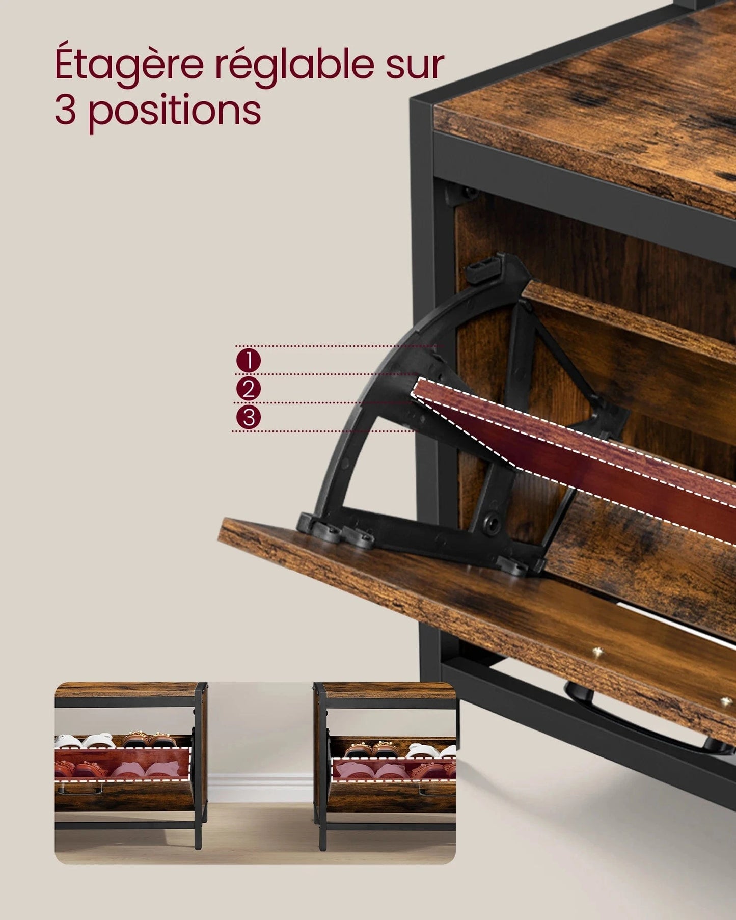 Meuble porte-manteau avec rangement chaussures et banc – style industriel Bois noyer