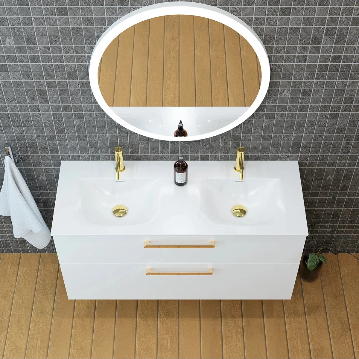 Meuble double vasque 120cm Blanc brillant