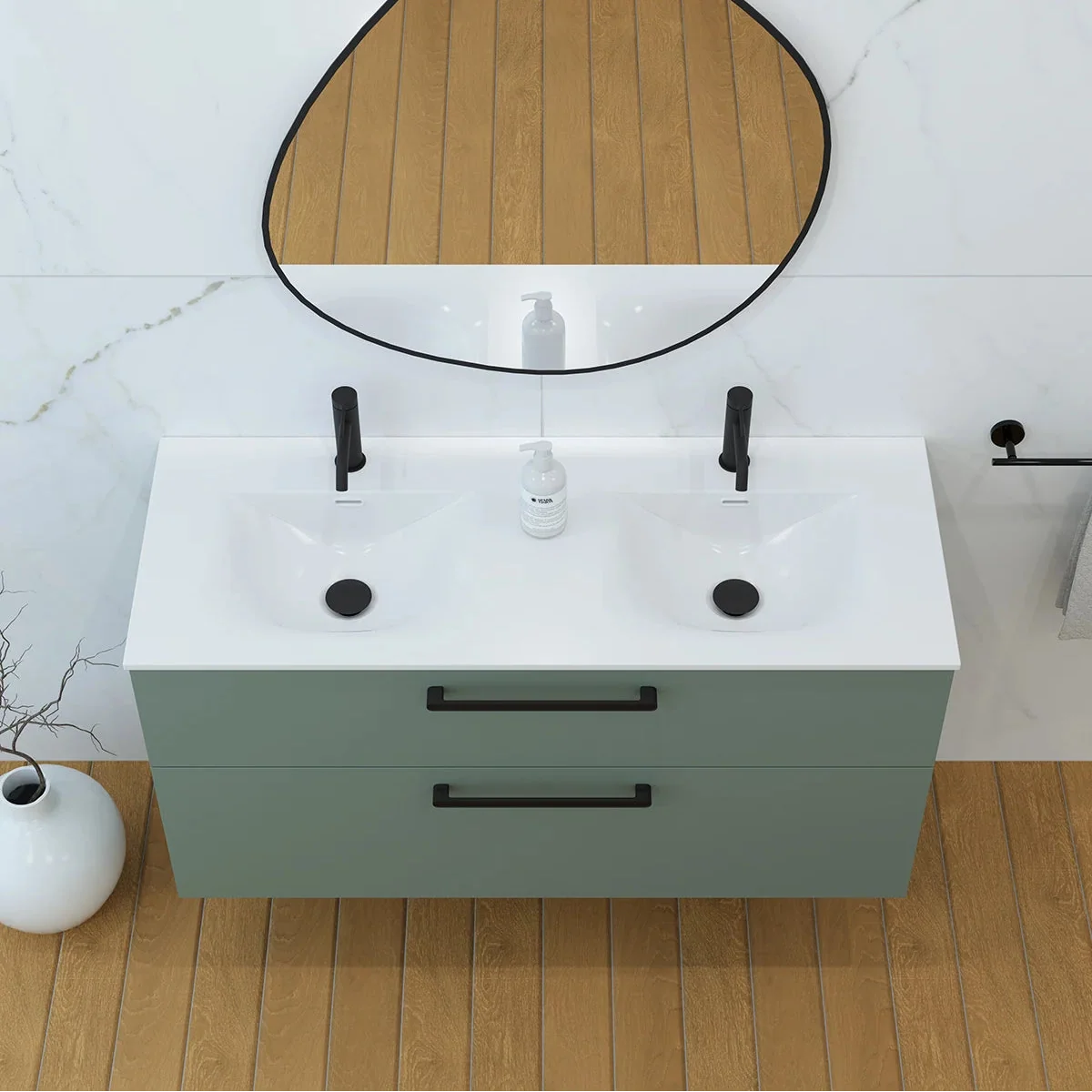 Meuble double vasque 120cm Amande Mat