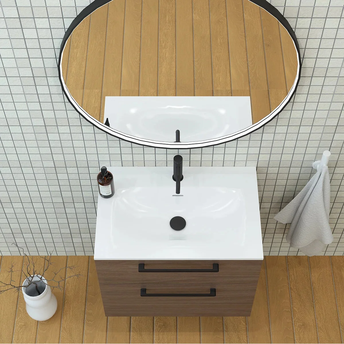 Meuble vasque simple 70cm Noyer tabac