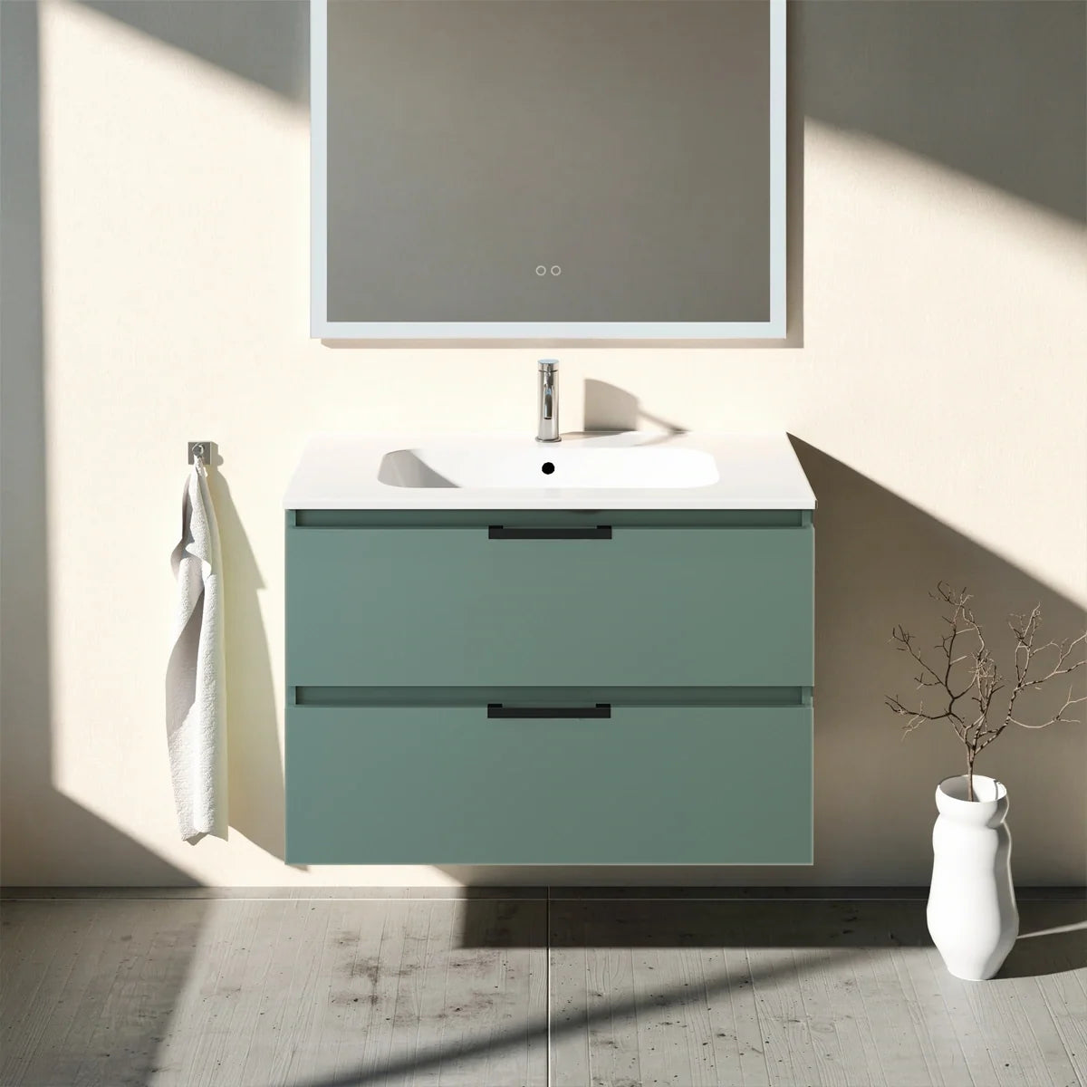 Meuble vasque simple 90cm Amande Mat