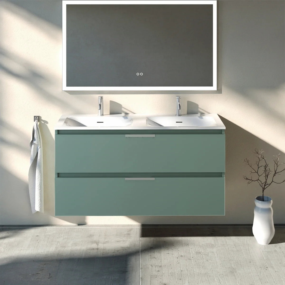 Meuble double vasque 120cm Amande Mat