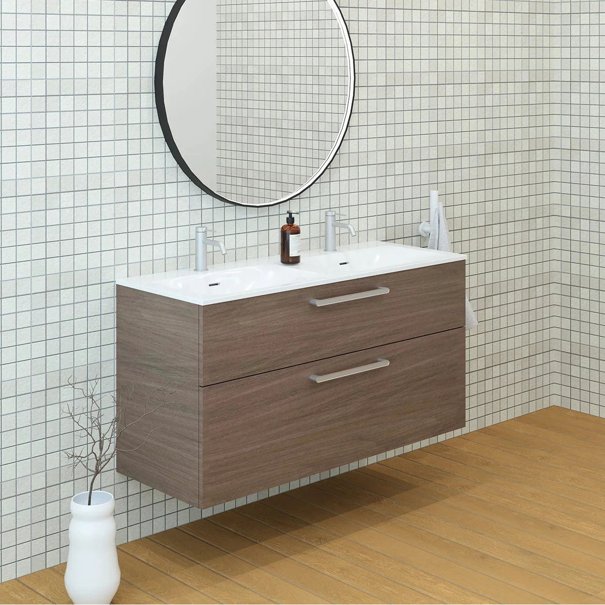 Meuble double vasque 120cm Noyer tabac