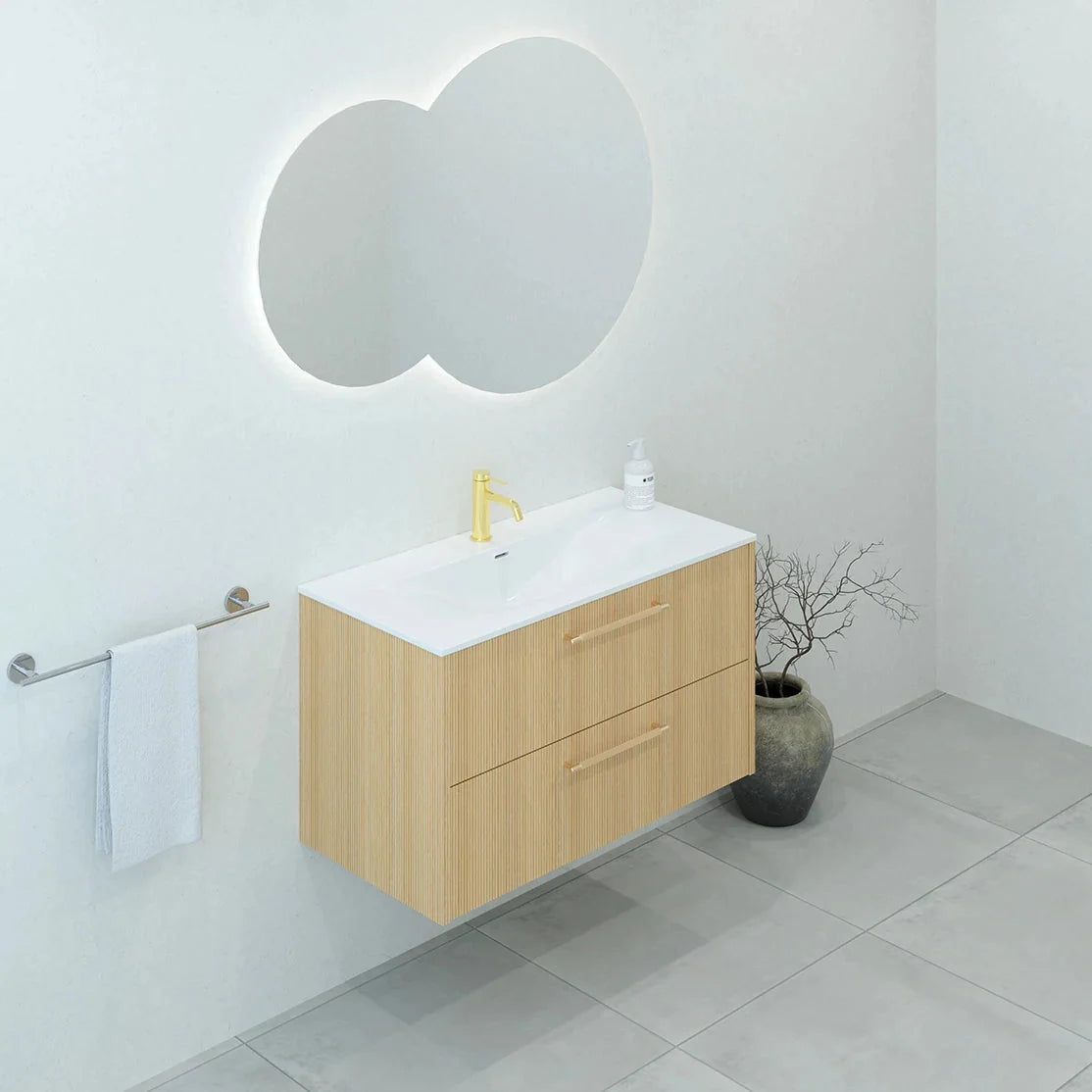 Meuble vasque simple 90cm Chêne doré