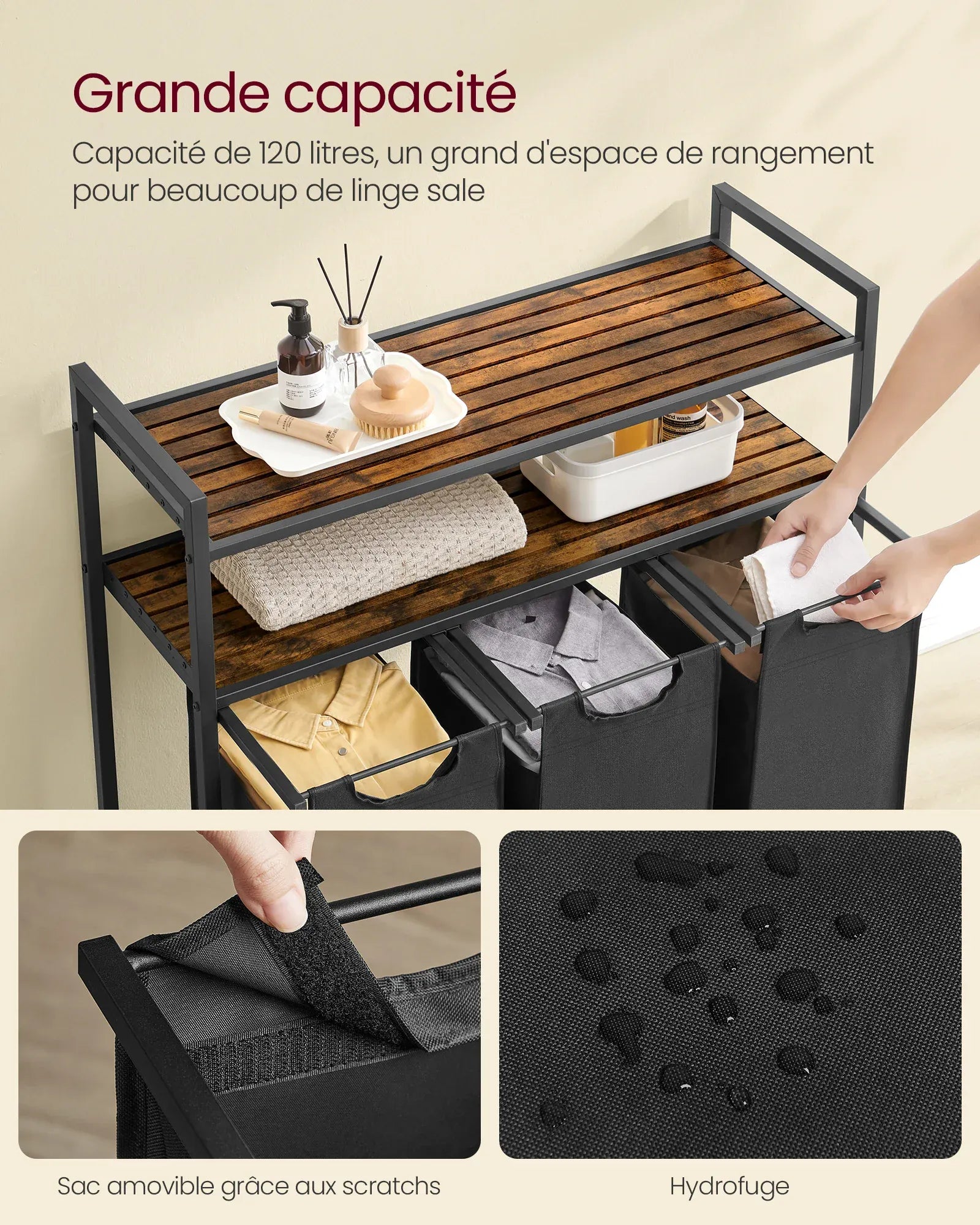 Meuble salle de bain avec panier a linge - simplifier l'organisation de votre espace ! Marron