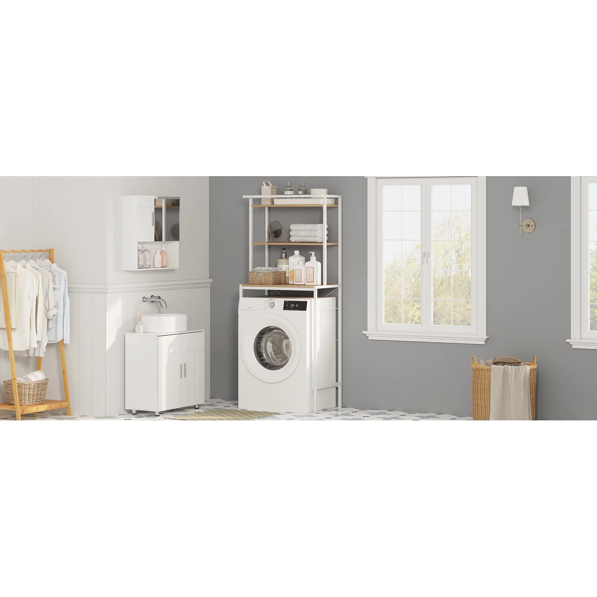 Meuble Pour Machine à Laver Étagère Rangement 3 Niveaux Aeraly