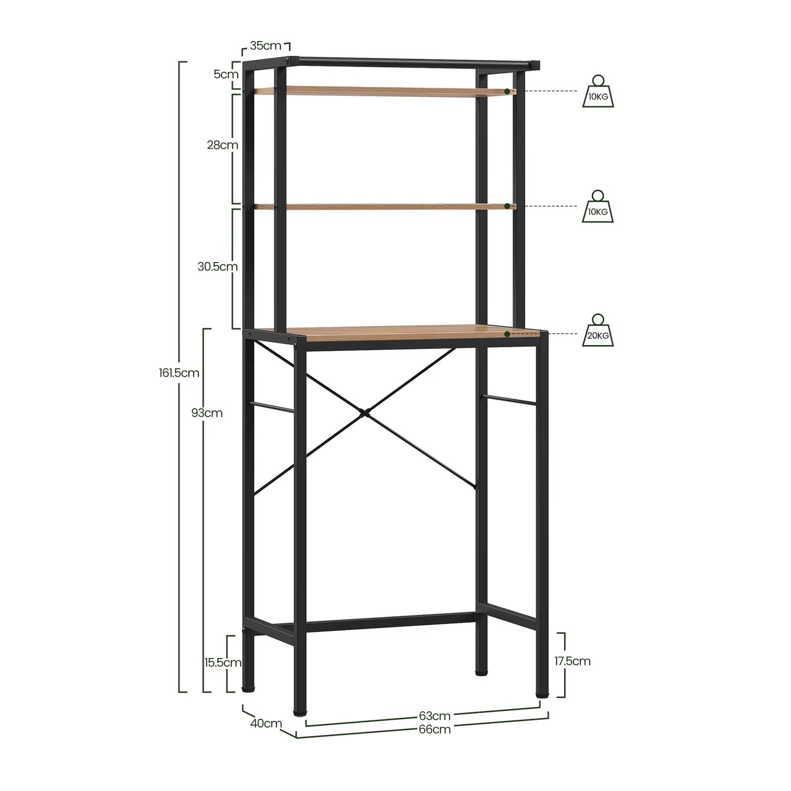 Meuble Pour Machine à Laver Étagère Rangement 3 Niveaux Aeraly