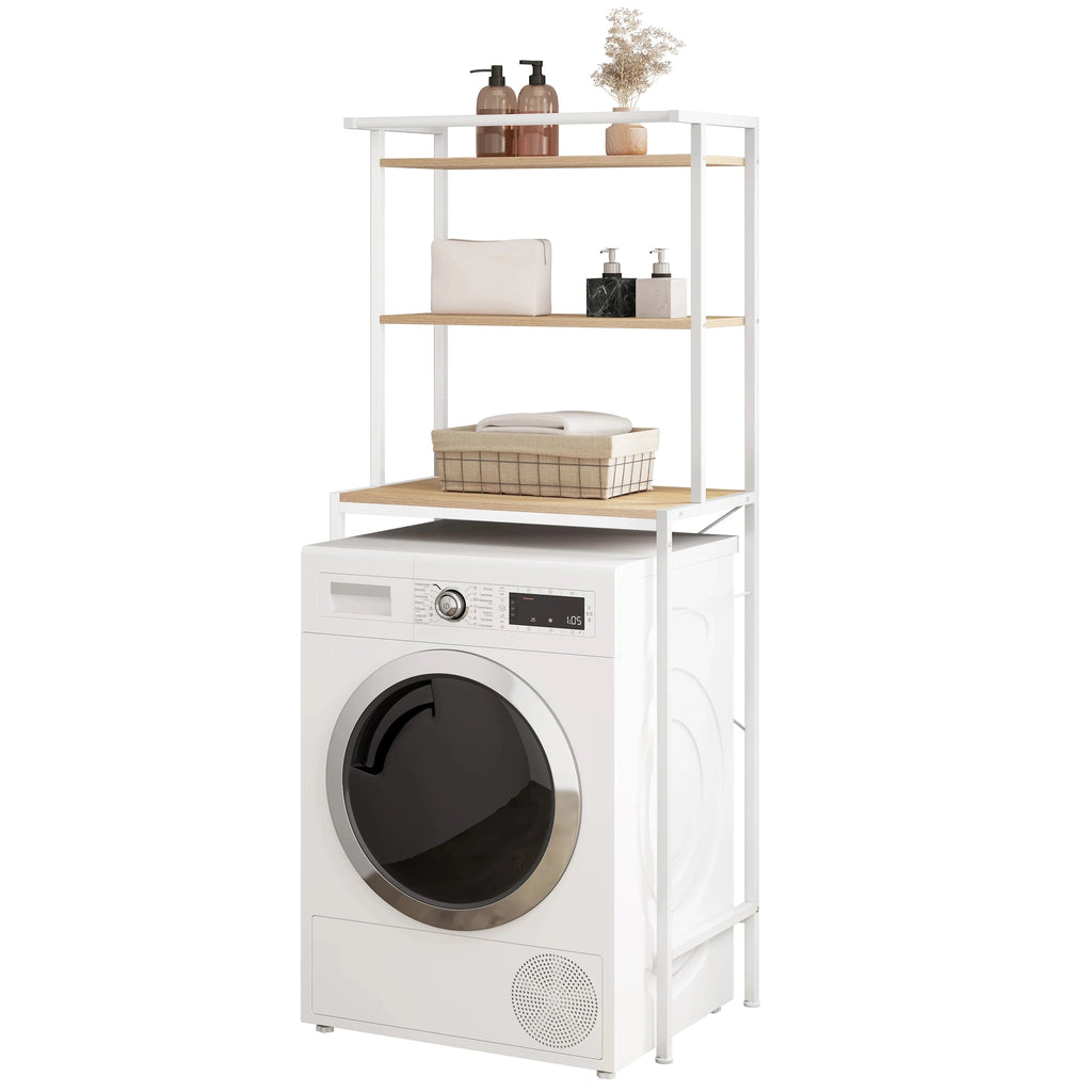 Meuble Pour Machine à Laver Étagère Rangement 3 Niveaux Bois/Blanc Aeraly