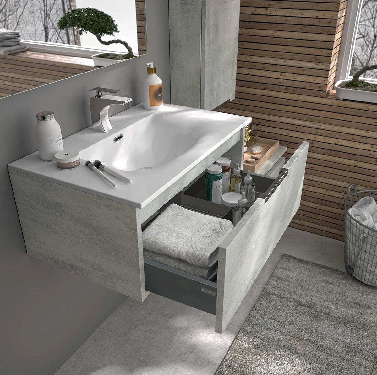 Meuble vasque simple 90cm Noyer tabac