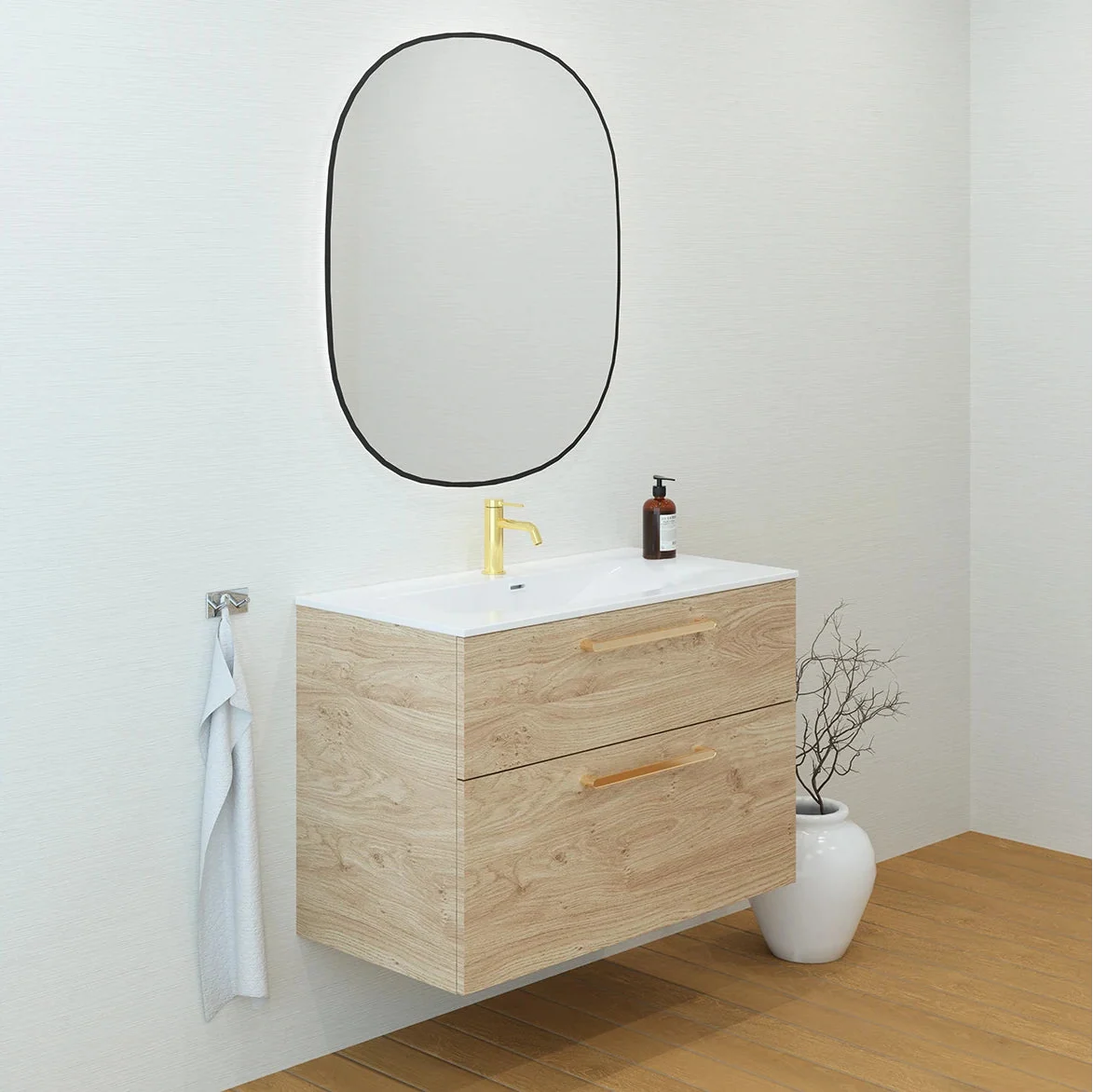 Meuble vasque simple 90cm Chêne Sanremo