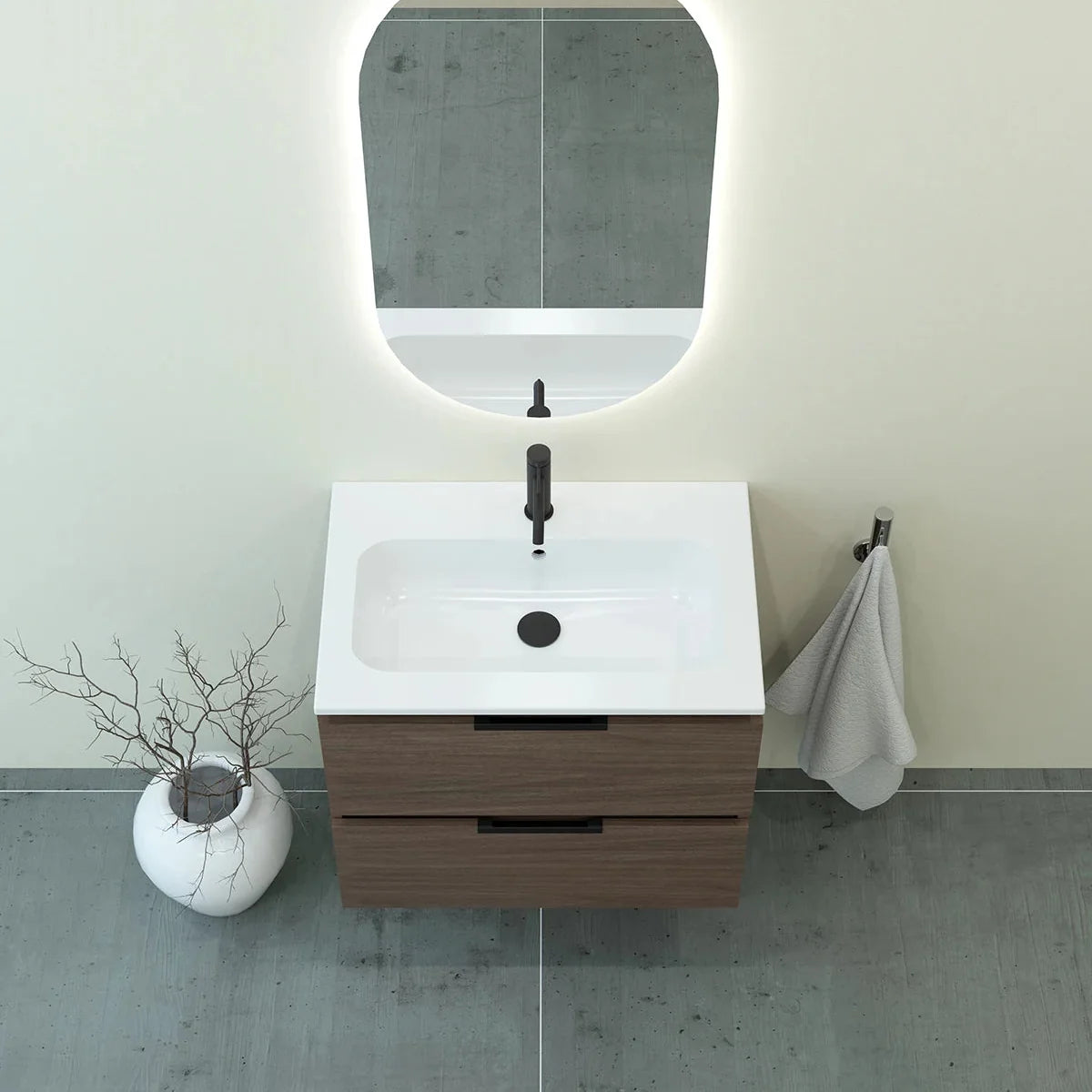 Meuble vasque simple 70cm Noyer Tabac
