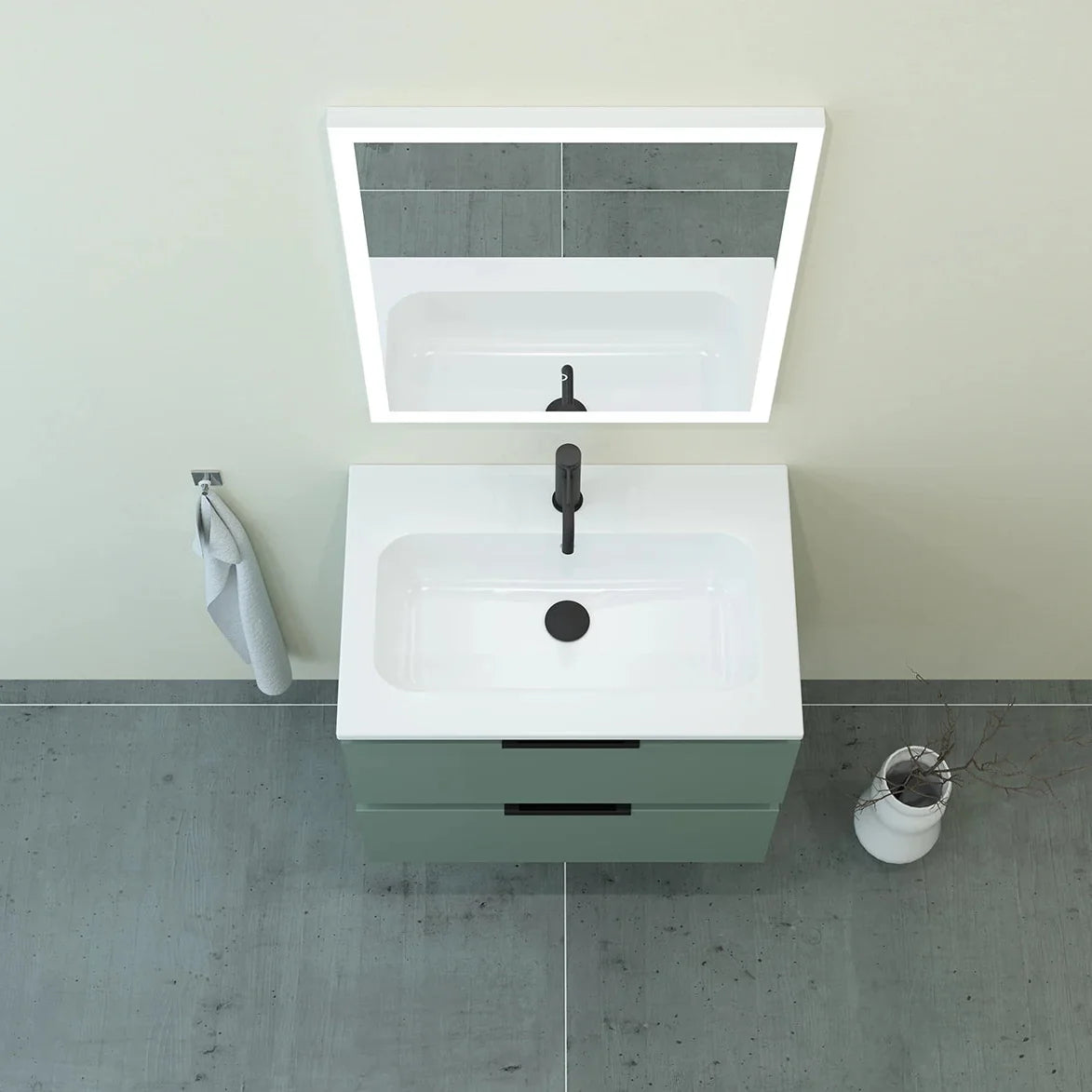 Meuble vasque simple 90cm Amande Mat