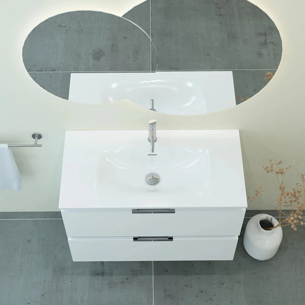 Meuble vasque simple 90cm Blanc Brillant