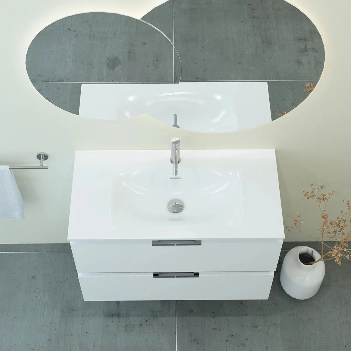 Meuble vasque simple 90cm Blanc Brillant