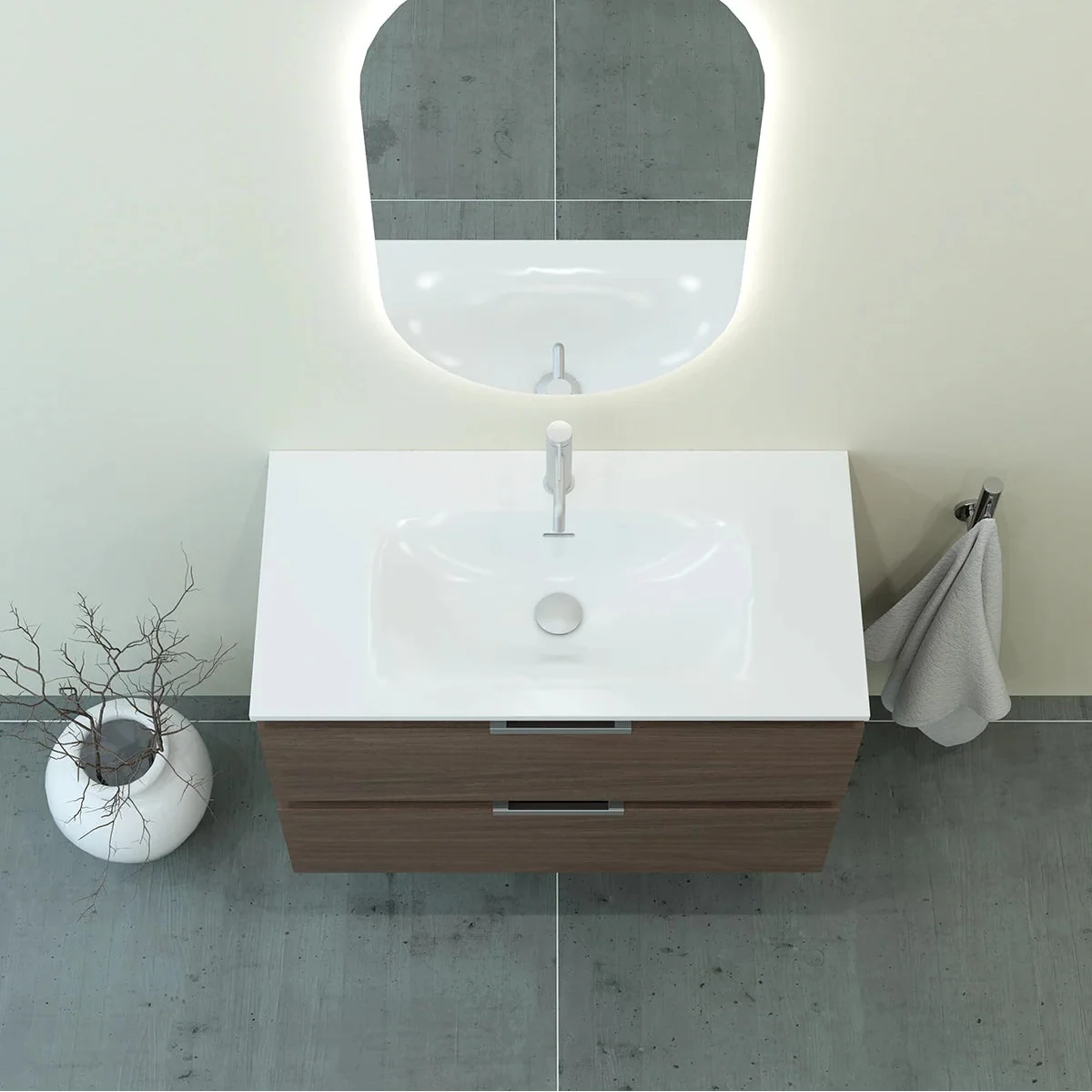 Meuble vasque simple 90cm Noyer tabac