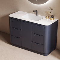 NOTTE - Meuble Vasque sur Pied 120 cm, Bleu Nuit, Tiroirs et Portes, avec Miroir
