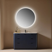 NOTTE - Meuble Vasque sur Pied 120 cm, Bleu Nuit, Tiroirs et Portes, avec Miroir