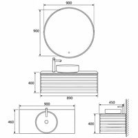 SCOGLIO - Meuble Vasque Suspendu 90 cm, Plan Dalle de Roche, Vasque Noire, avec Miroir