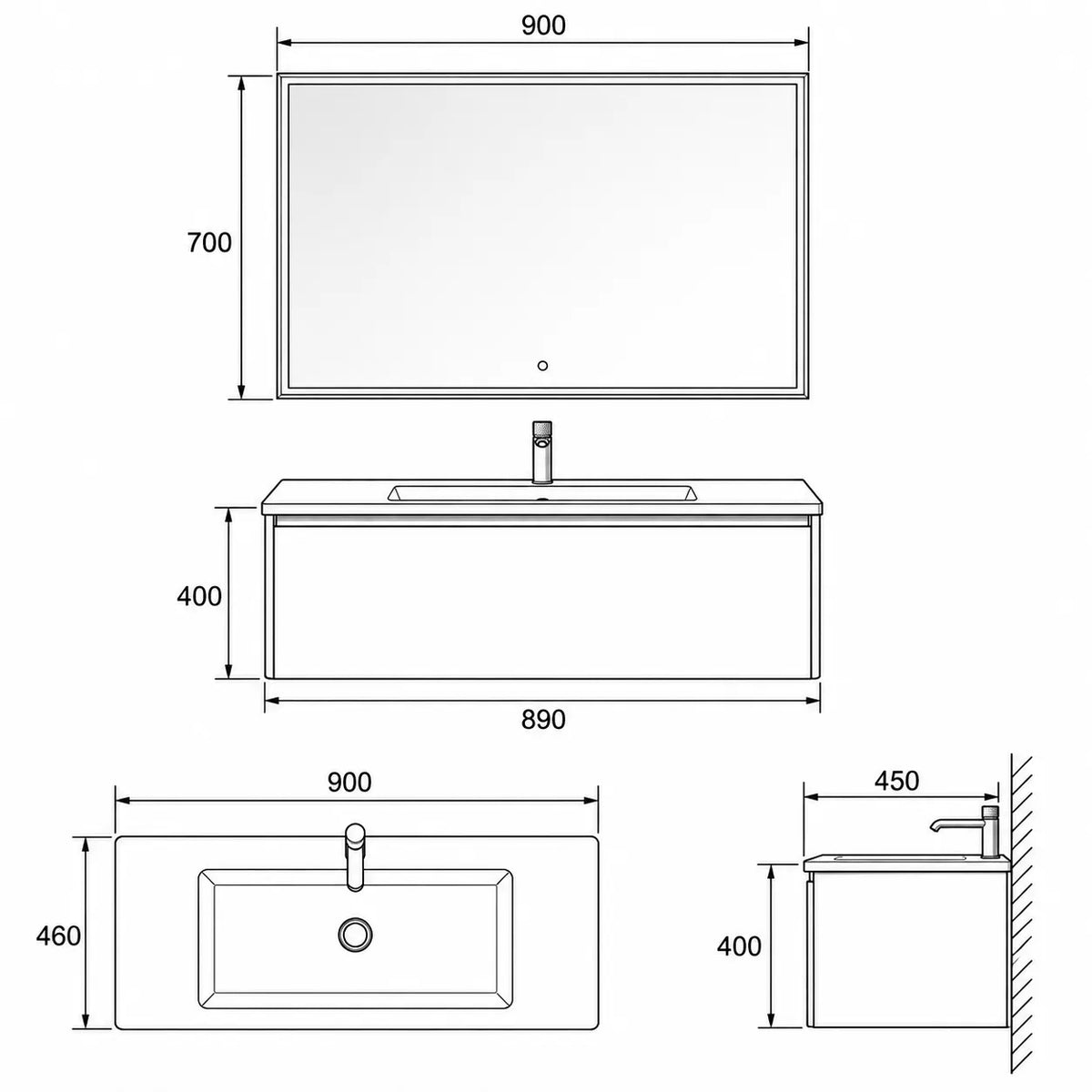 CORTECCIA - Meuble Vasque Suspendu 90 cm, Façade Relief Écorce Bois Clair, avec Miroir