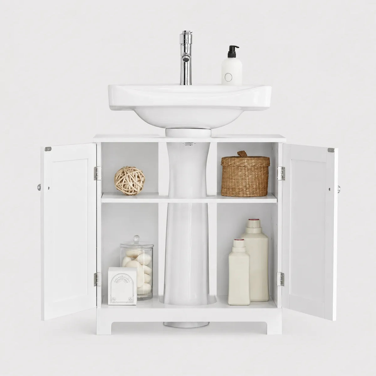 VELTOU - Waschtischunterschrank-Säule, U-förmiger Stauraum, Weiß 60cm