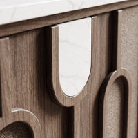 MORO - Meuble Vasque Suspendu 80 cm, Façade Noyer Foncé à Motifs en U, Vasque à Poser, avec Miroir
