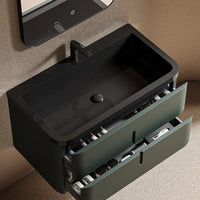 TONDINO - Meuble Vasque Suspendu 90 cm, Vert Profond, 2 Tiroirs, avec Miroir