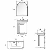 BORGO - Meuble Lave-Mains 45 cm, Style Classique Noir, Vasque en Céramique, avec Miroir
