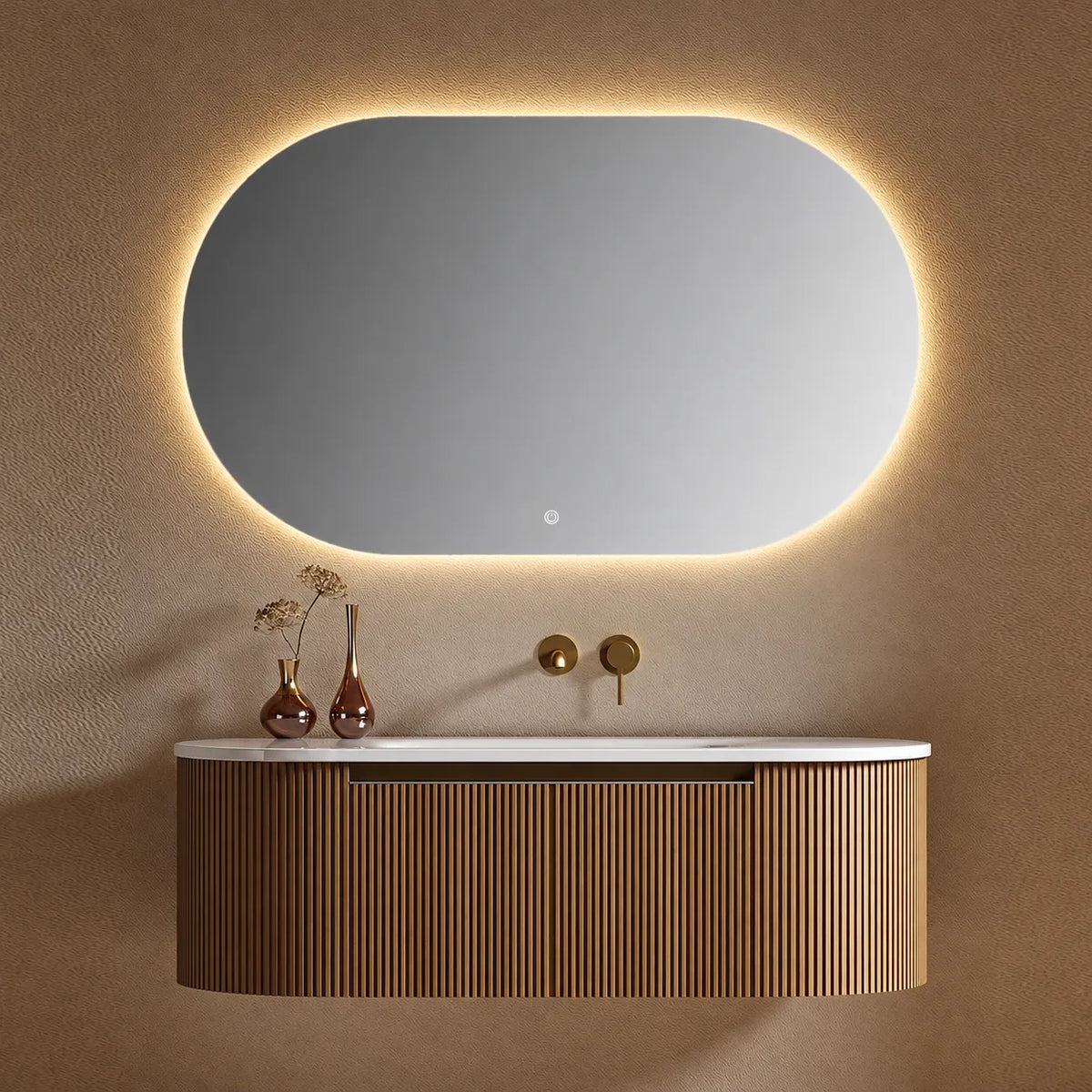 FLUTTO - Meuble Vasque Suspendu 120 cm, Cannelures Gris Anthracite, Simple Vasque, avec Miroir