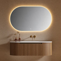 FLUTTO - Meuble Vasque Suspendu 120 cm, Cannelures Gris Anthracite, Simple Vasque, avec Miroir