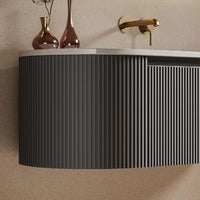 FLUTTO - Meuble Vasque Suspendu 120 cm, Cannelures Gris Anthracite, Simple Vasque, avec Miroir