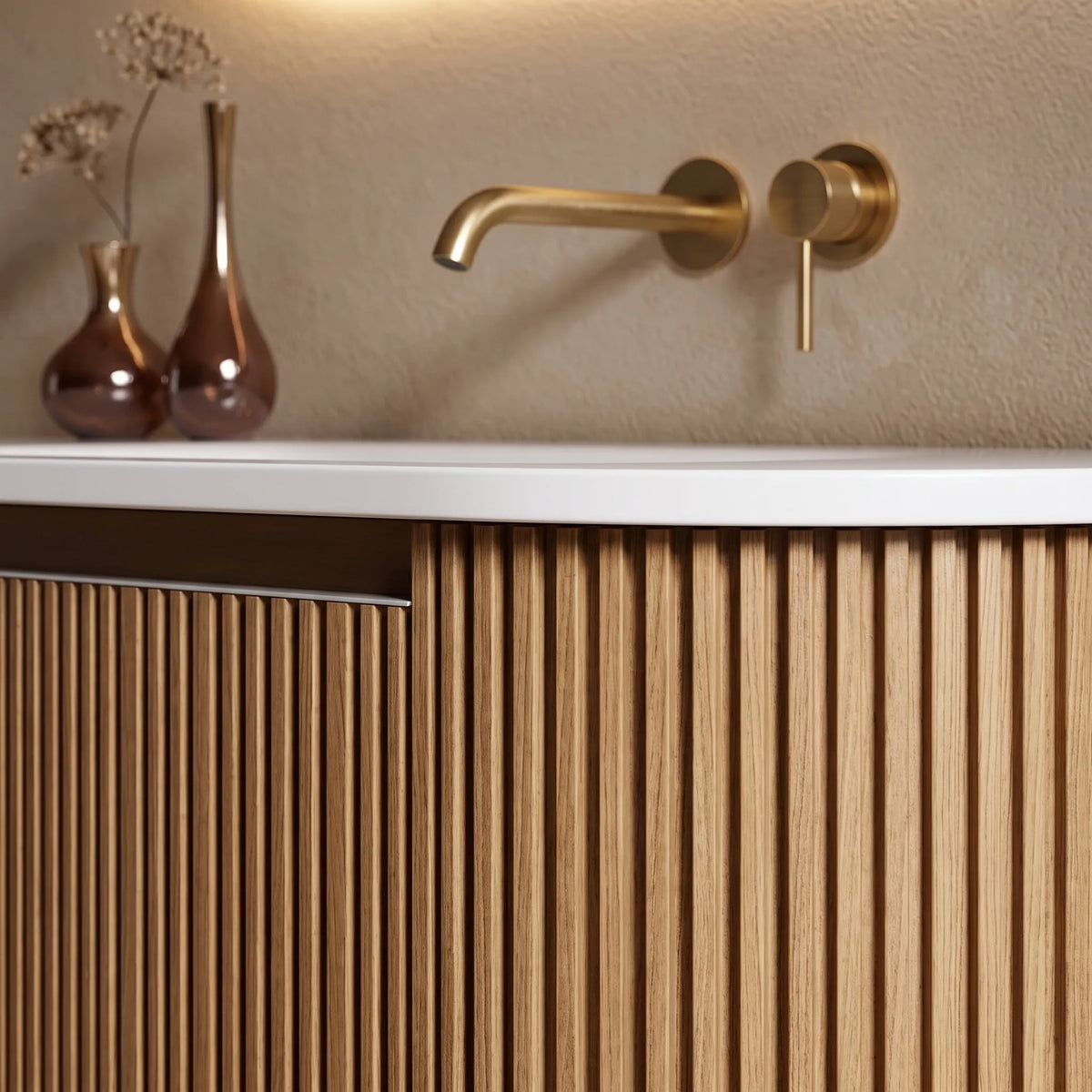 FLUTTO - Meuble Vasque Suspendu 120 cm, Cannelures Gris Anthracite, Simple Vasque, avec Miroir