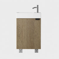 TILEVA - Kompakter Waschtischunterschrank 40cm mit Wasserhahn, Naturholz