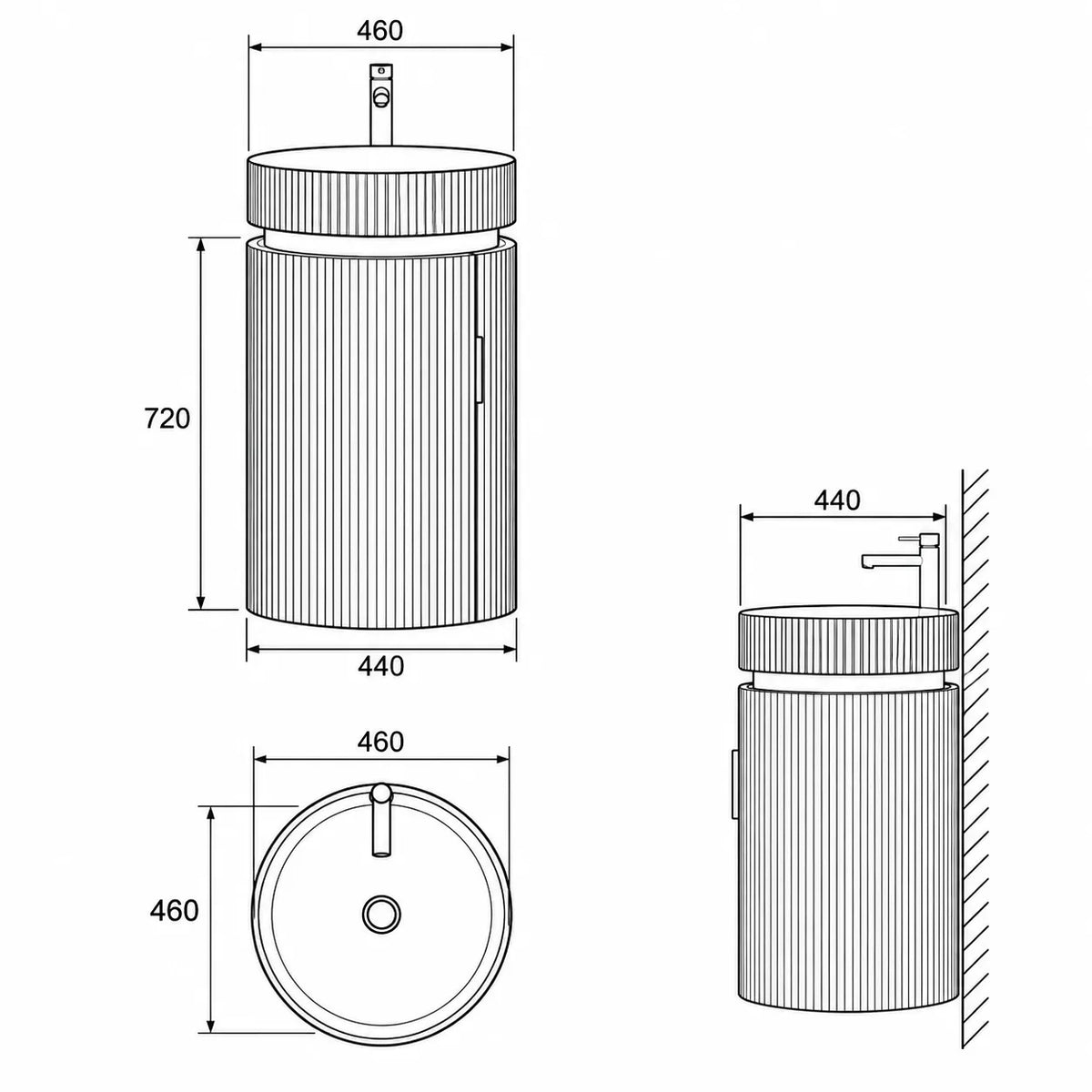COLONNA - Meuble Vasque Colonne 44 cm, Porte et Étagères Intérieures, Vasque Céramique