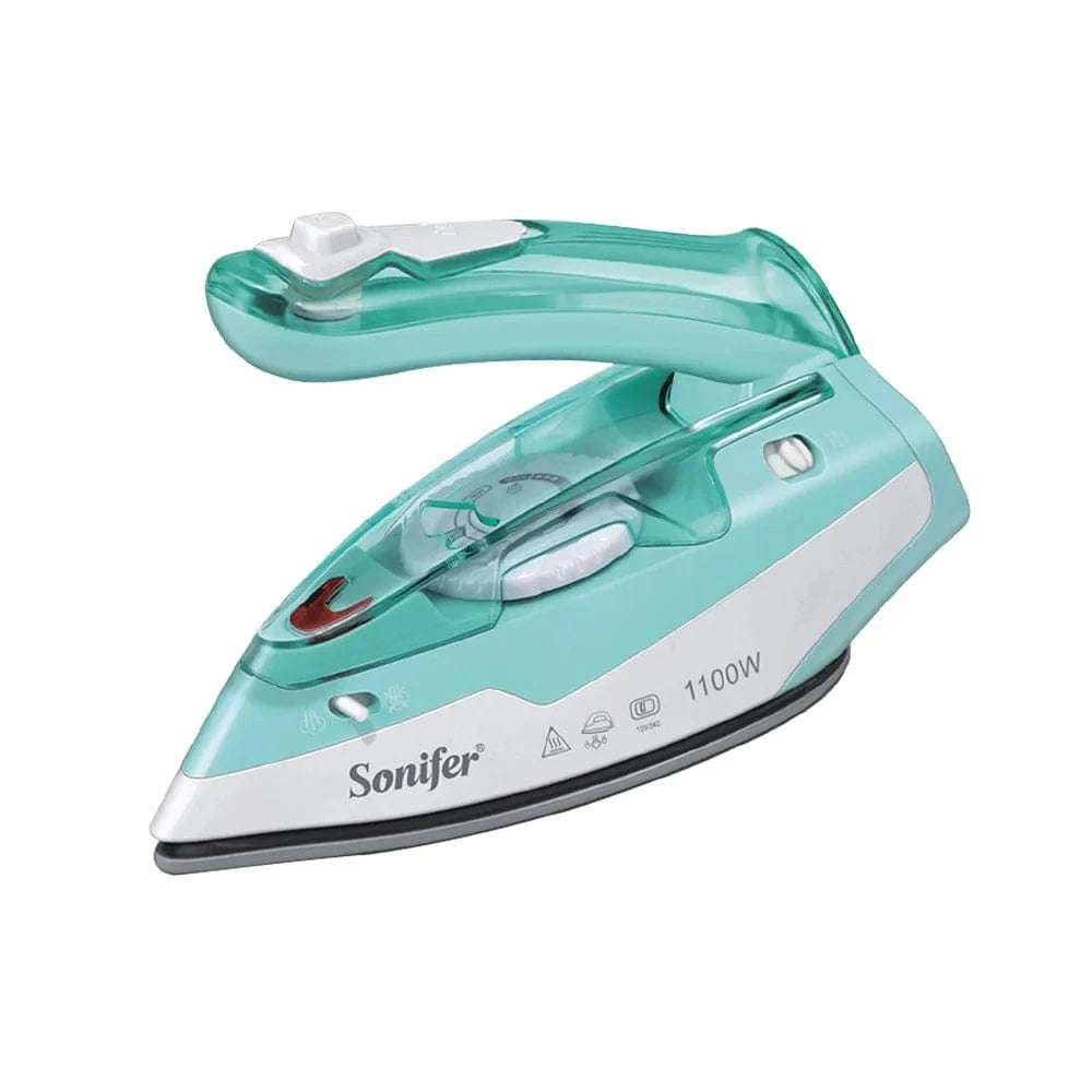 Mini fer à repasser vapeur pliable 1100W Bleu