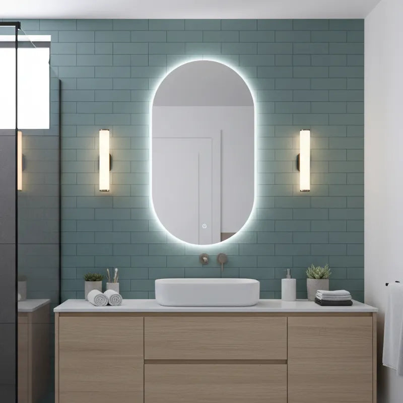 Miroir ovale rétroéclairé LED cadre aluminium 50x90