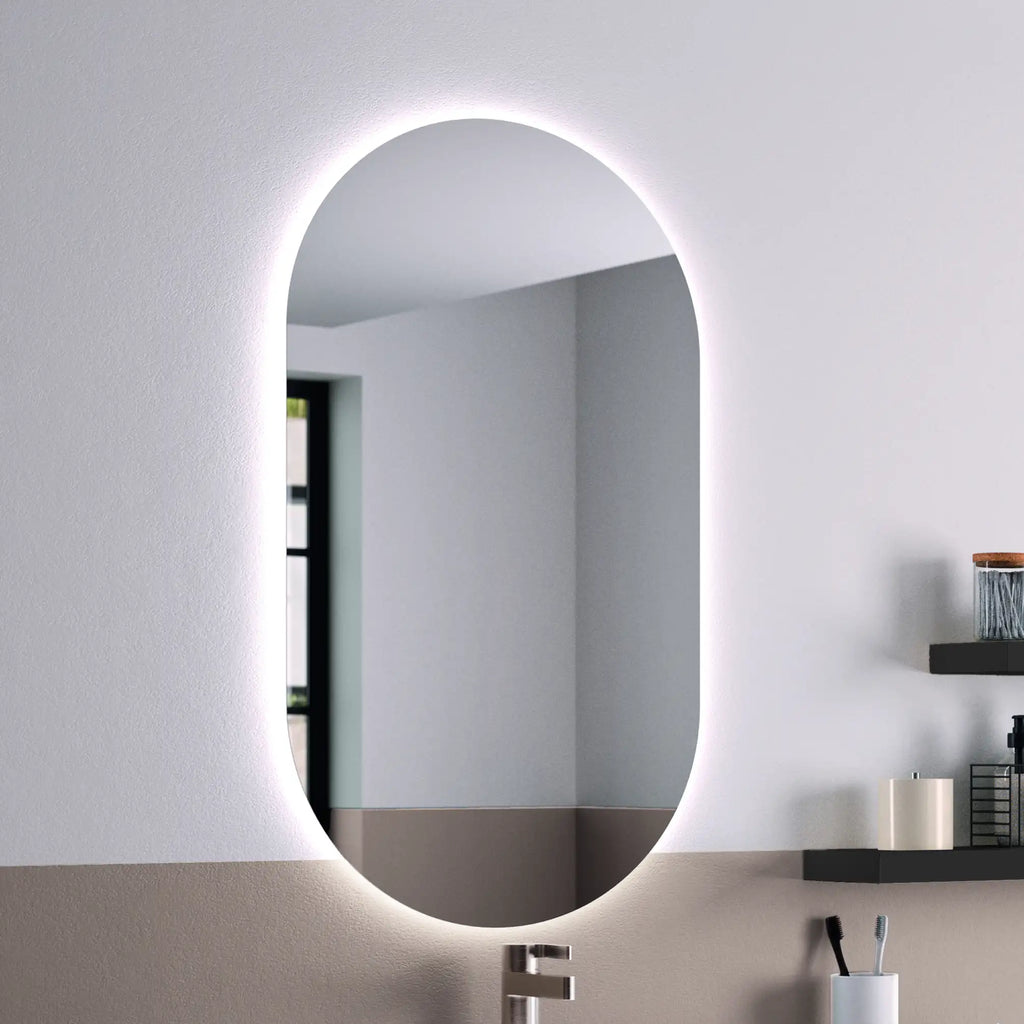 Miroir ovale rétroéclairé LED cadre aluminium 50x90