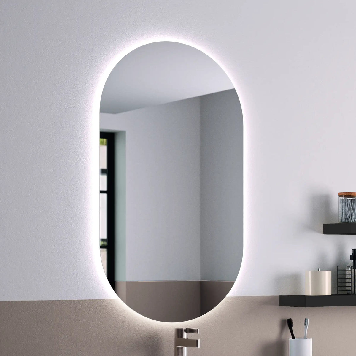 Miroir ovale rétroéclairé LED cadre aluminium 50x90