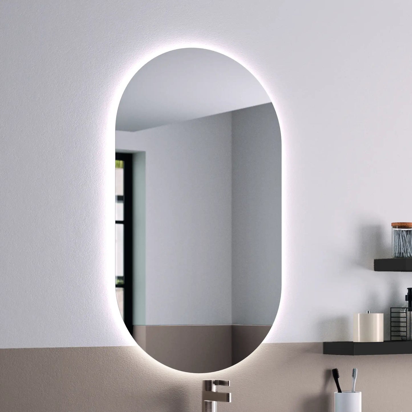 Miroir ovale rétroéclairé LED cadre aluminium 50x90