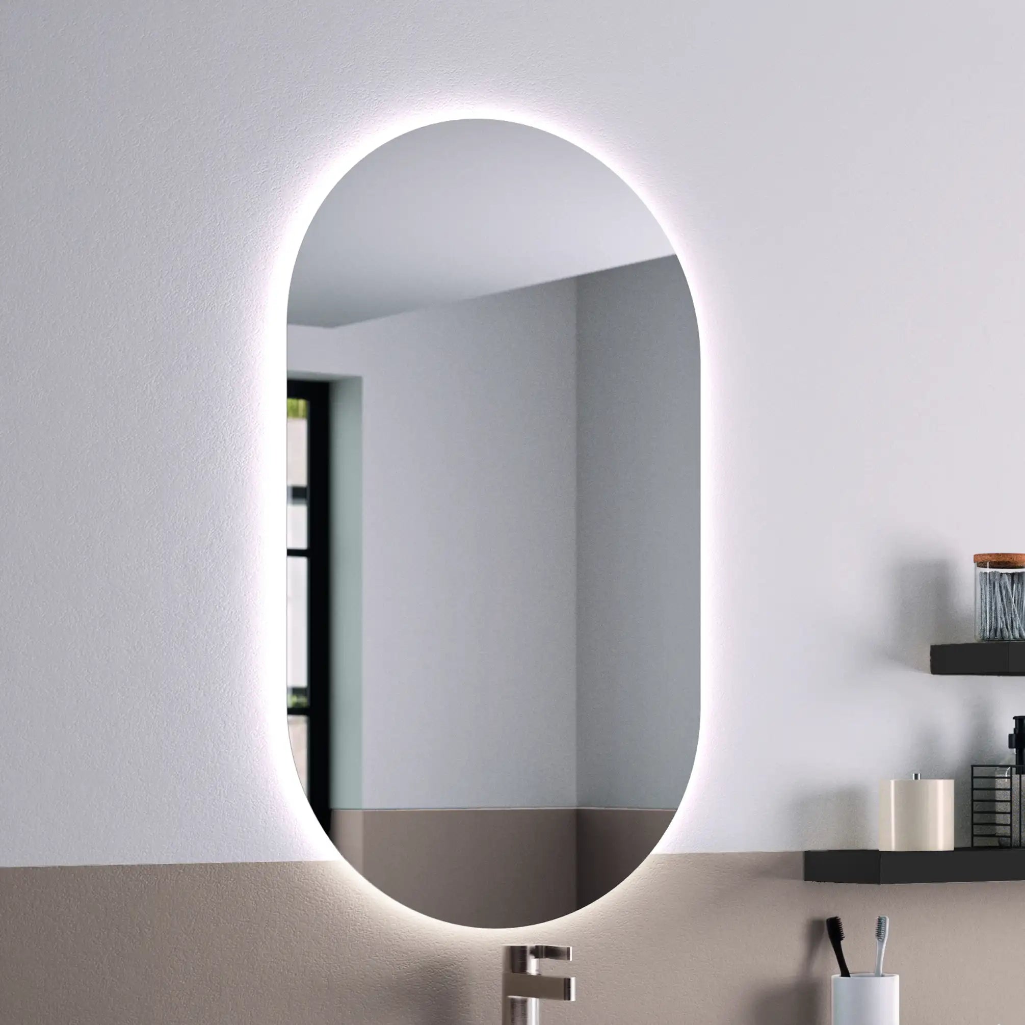Miroir ovale rétroéclairé LED cadre aluminium 50x90
