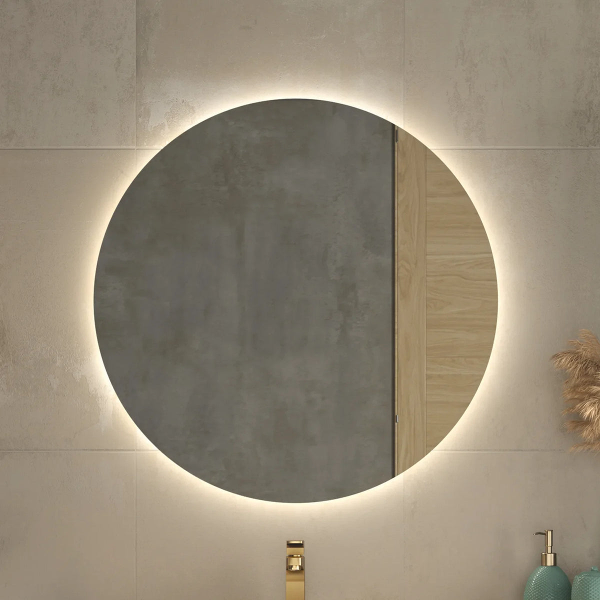 Miroir rond LED anti-bris cadre aluminium en retrait