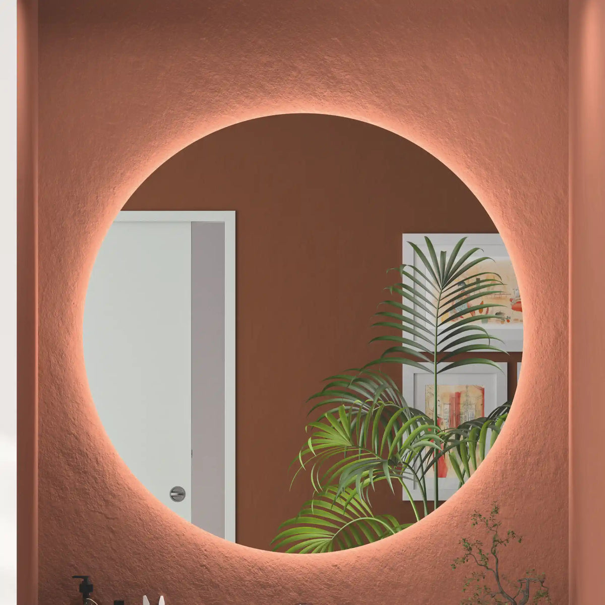 Miroir rond LED antibuée cadre aluminium en retrait