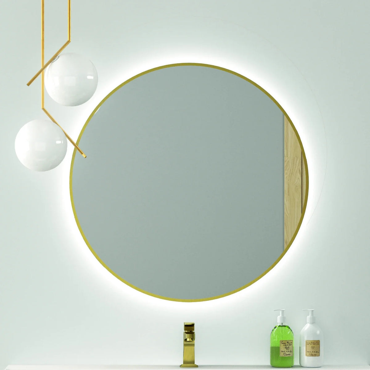 Miroir rond LED cadre métallique noir mat ou or