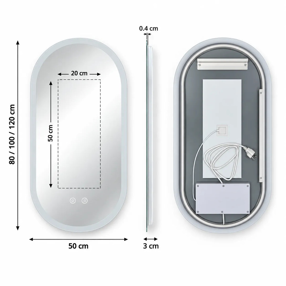 HALO Miroir Ovale Rétroéclairé LED, Cadre Aluminium