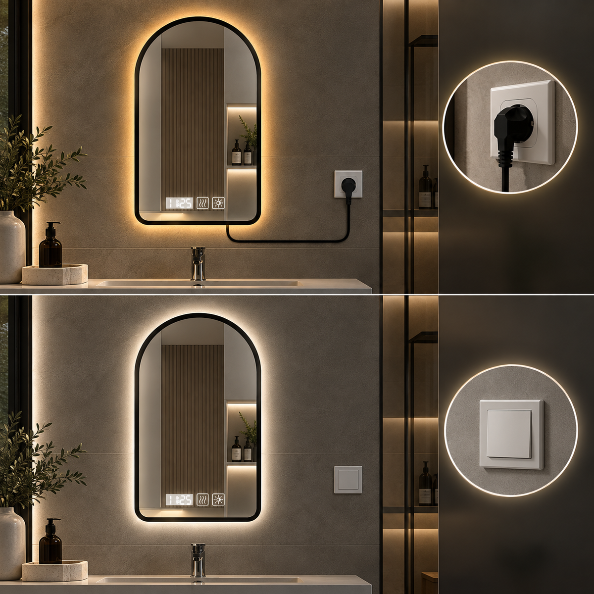 CURVA - Miroir de Salle de Bain Cintré, Cadre Aluminium & LED Tricolore